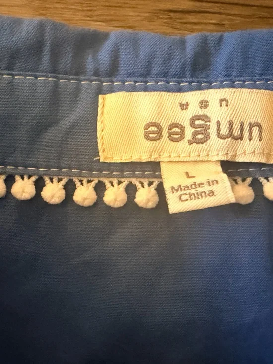 Umgee Royal Blue Pom-Trim Blouse - Picture 2 of 5